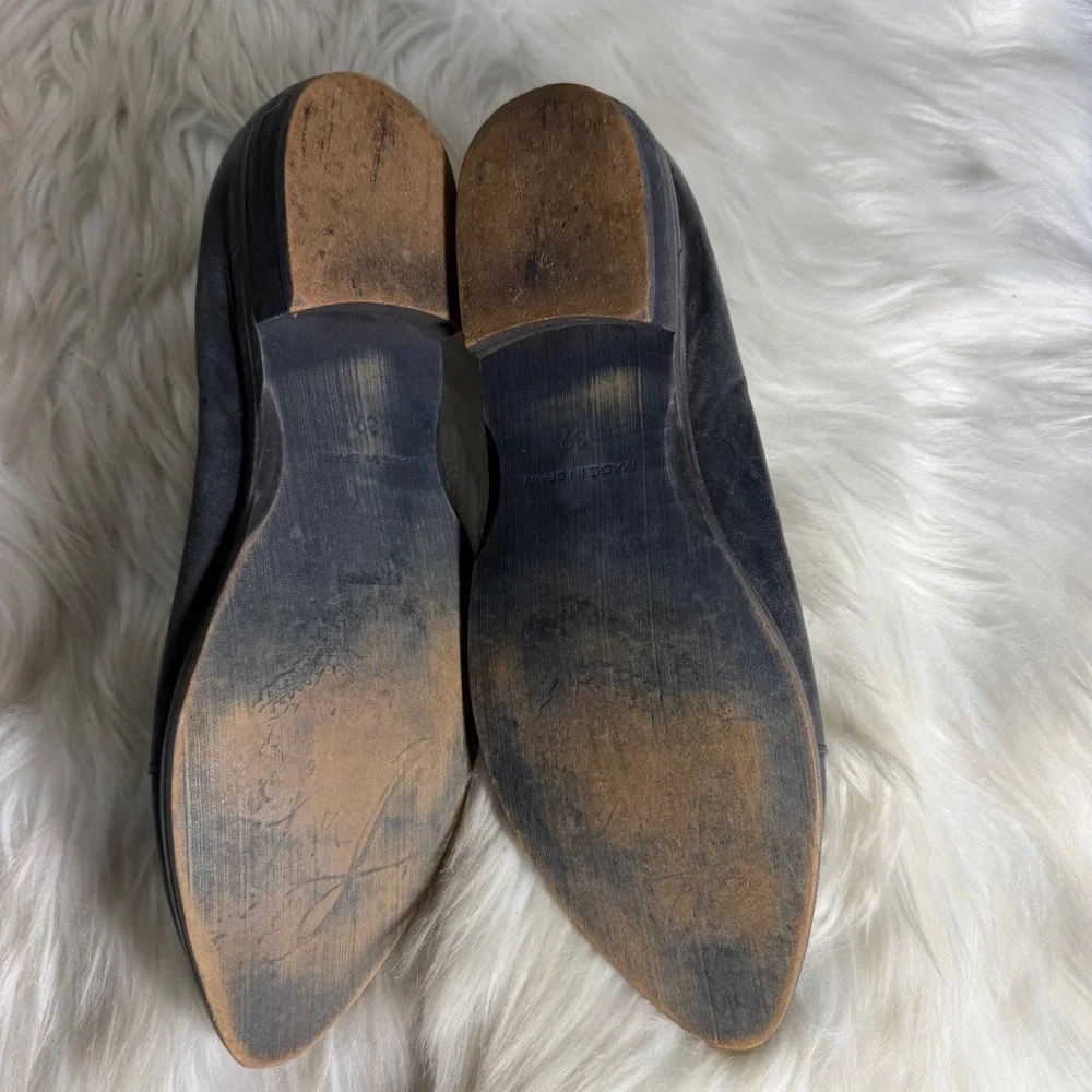 Free People Royale Flat Carbon Black Distressed D'Orsay Pointed Toe Shoes 39